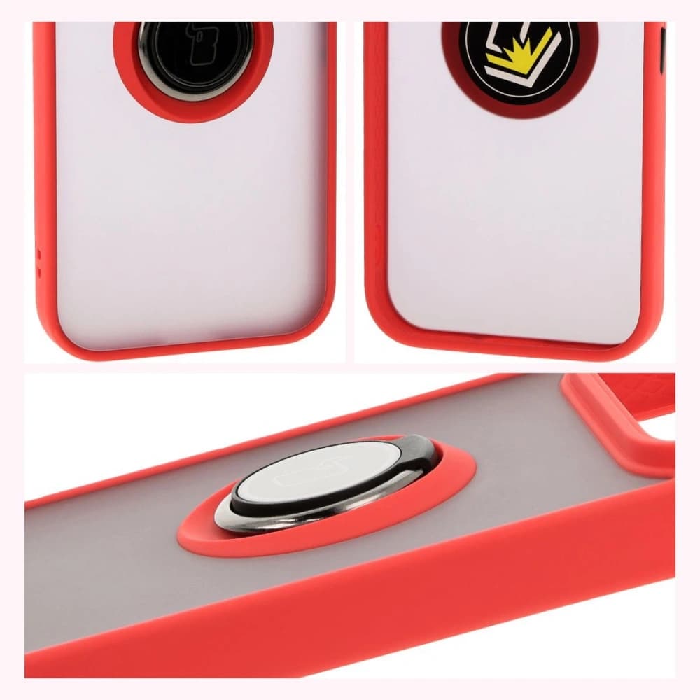 Etui z uchwytem na palec Bizon Case Hybrid Ring do Google Pixel 9 / 9 Pro przydymione z czerwoną ramką - 4