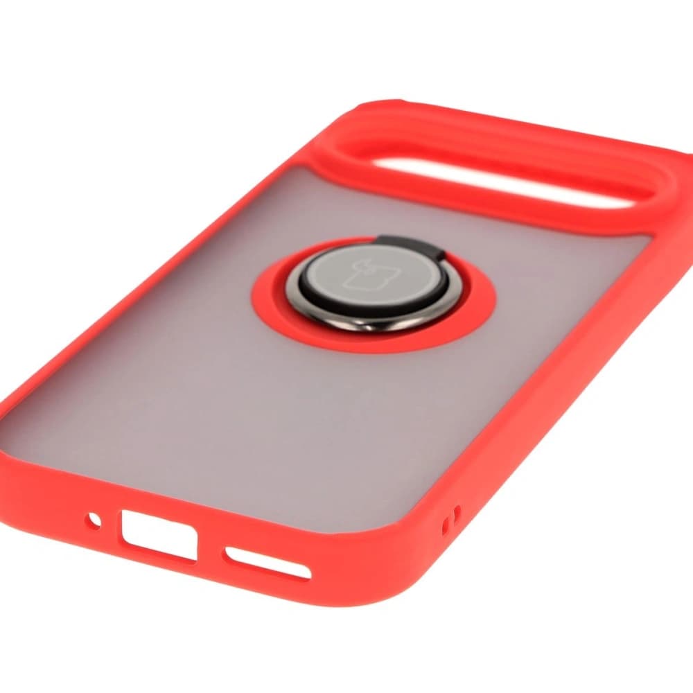 Etui z uchwytem na palec Bizon Case Hybrid Ring do Google Pixel 9 / 9 Pro przydymione z czerwoną ramką - 5