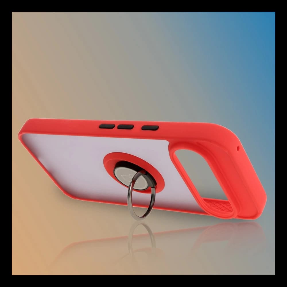 Etui z uchwytem na palec Bizon Case Hybrid Ring do Google Pixel 9 / 9 Pro przydymione z czerwoną ramką - 6