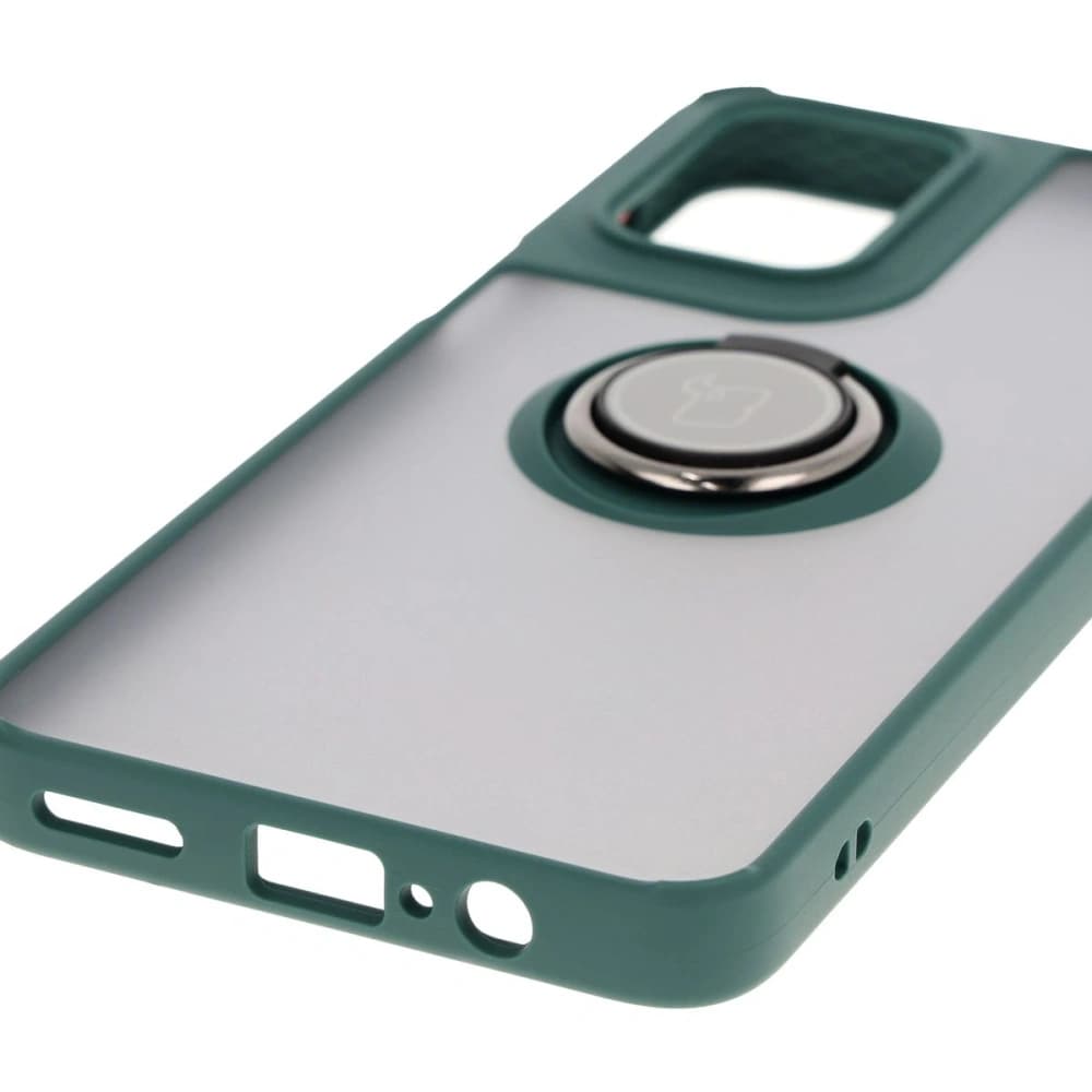 Bizon Case Hybrid Ring Motorola Moto G55 5G rauchig mit einem dunkelgrünen Rahmen - 5