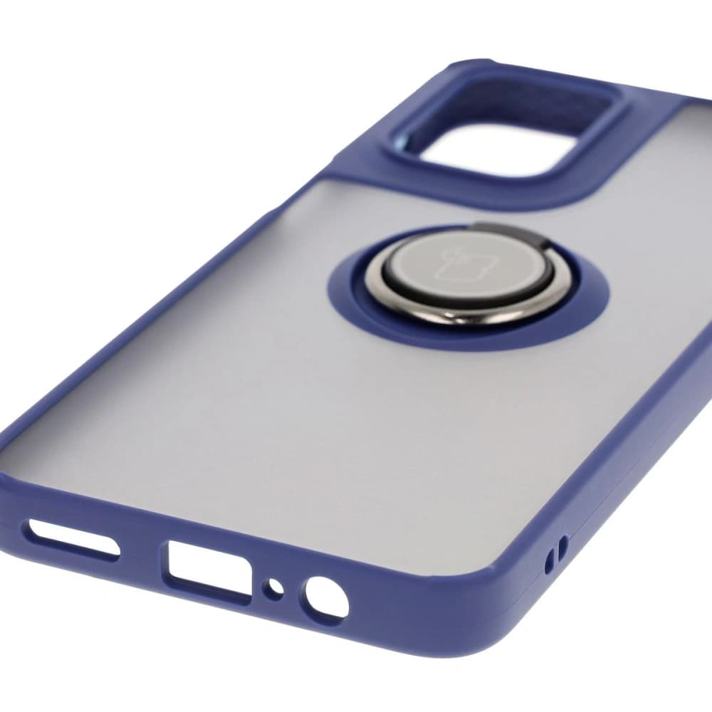 Bizon Case Hybrid Ring Motorola Moto G55 5G rauchig mit einem navyblauen Rahmen - 5