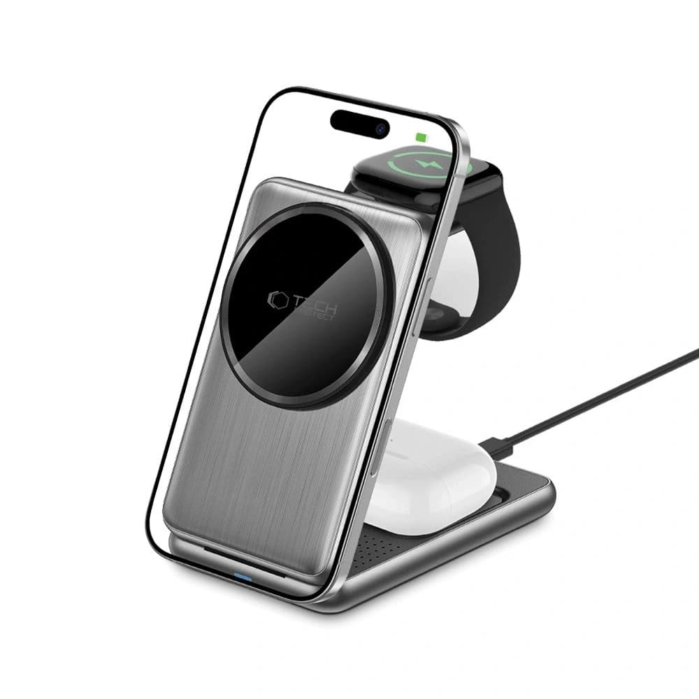 Tech-Protect QI15W-A42 3in1 Magnetic MagSafe vezeték nélküli töltő űrszürke - 2