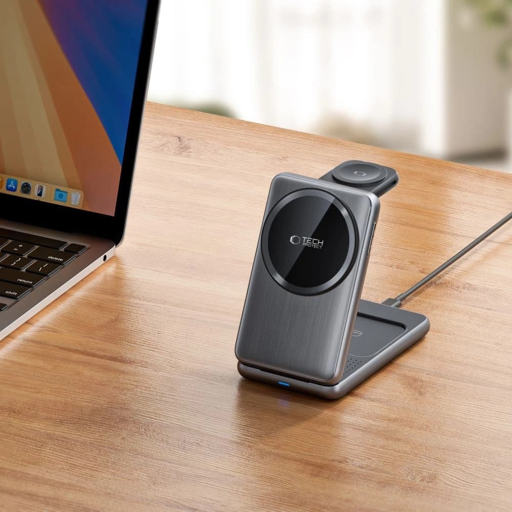 Tech-Protect QI15W-A42 3in1 Magnetic MagSafe vezeték nélküli töltő űrszürke - 6