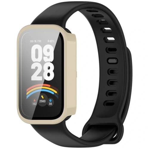 Bizon Case+Glass Uhr Xiaomi Smart Band 9 Active / Redmi Smart Band 3 beige