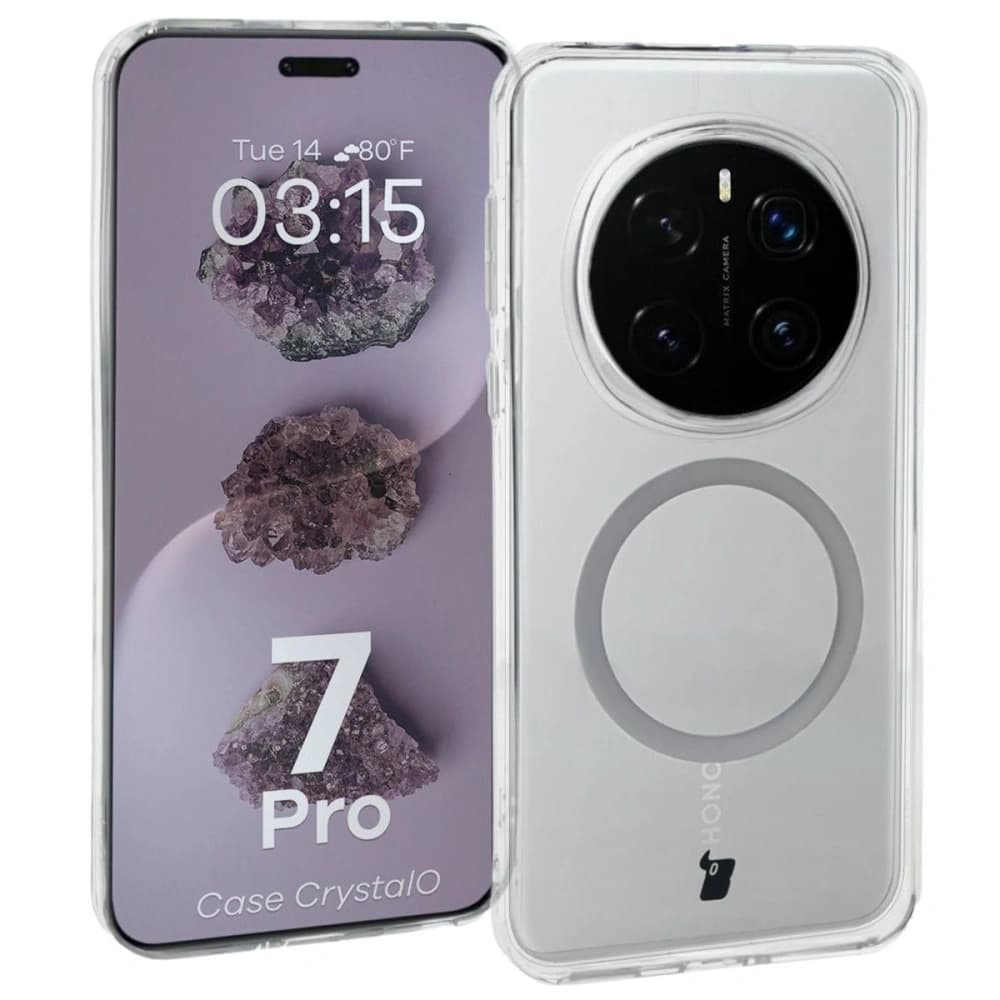Etui s magnetickým kroužkem Bizon Case CrystalO pro Honor Magic7 Pro průhledné - 1