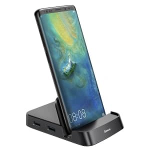 Statie de docare, HUB USB-C Baseus Mate Docking pentru smartphone-uri Huawei și Samsung, 15W (neagră)