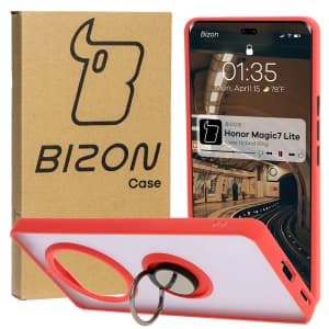 Bizon Case Hybrid Ring Honor Magic7 Lite smoky with a red frame