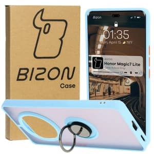 Bizon Case Hybrid Gyűrű Honor Magic7 Lite füstös színben, világoskék kerettel