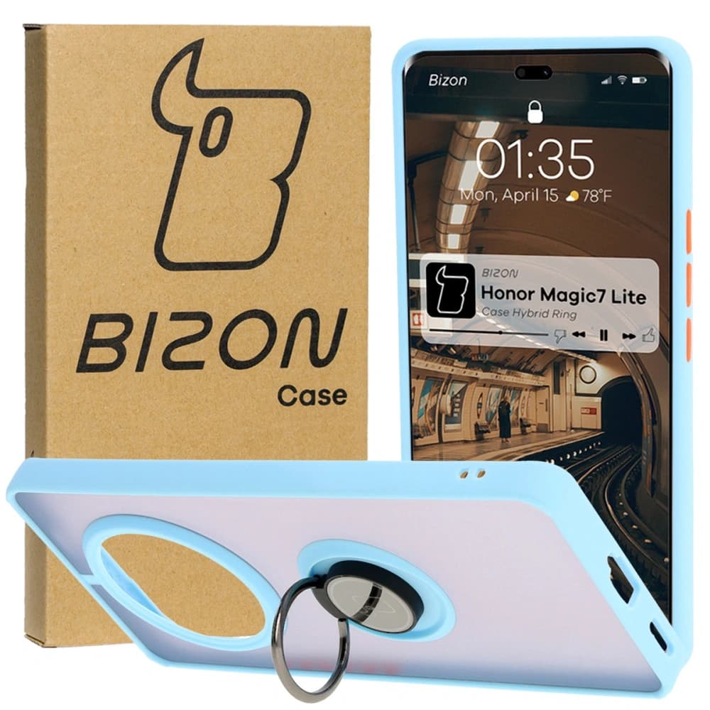 Bizon Case Hybrid Ring Honor Magic7 Lite fumuriu cu un cadru bleu deschis - 1