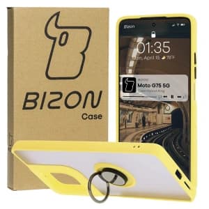 Bizon Case Hybrid Ring Motorola Moto G75 5G fumuriu cu un cadru galben