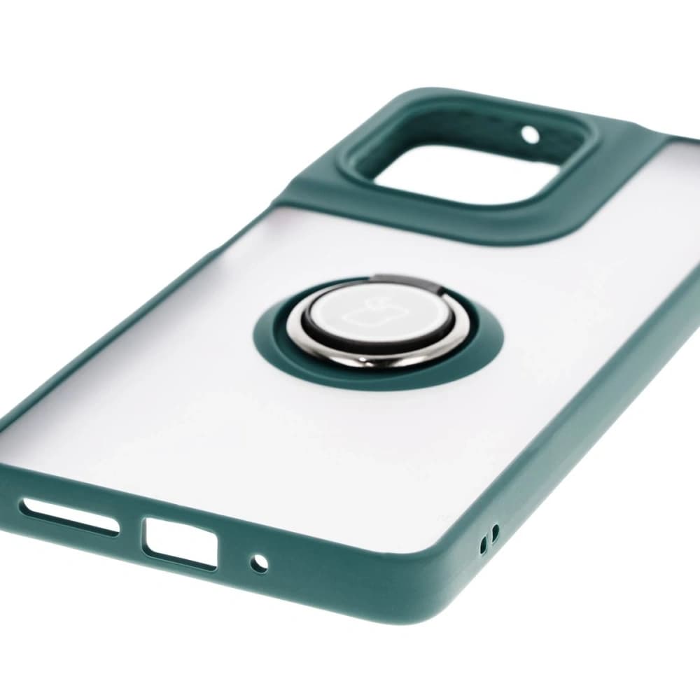 Bizon Case Hybrid Ring Motorola Moto G75 5G rauchig mit einem dunkelgrünen Rahmen - 5