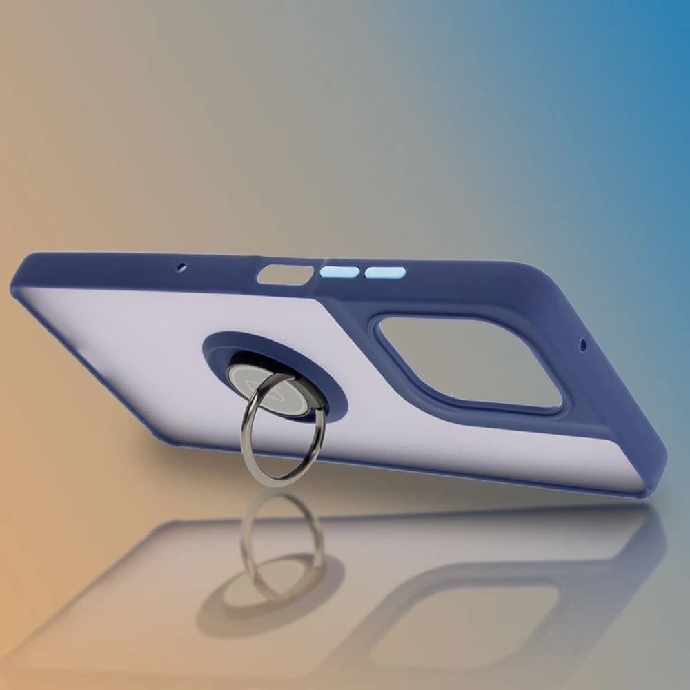 Bizon Case Hybrid Ring Motorola Moto G75 5G rauchig mit einem dunkelblauen Rahmen - 6