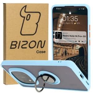 Bizon Case Hybrid Ring Xiaomi Redmi Note 14 Pro Plus 5G rauchig mit einem hellblauen Rahmen