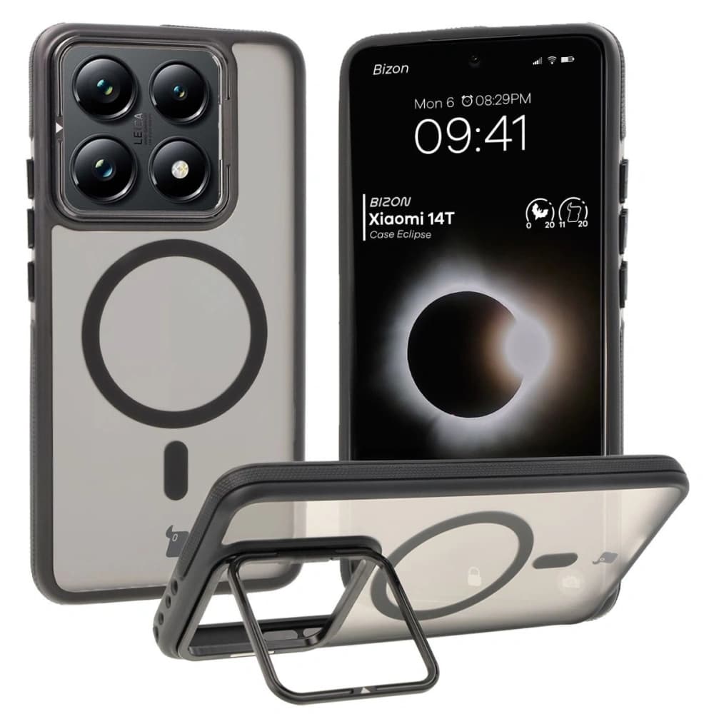 Bizon Case Eclipse MagSafe & Stand Xiaomi 14T rauchig mit einem schwarzen Rahmen - 1