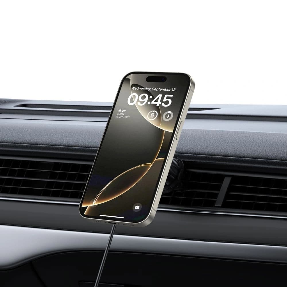 Uchwyt samochodowy do kratki / do gniazda CD z ładowarką 15W + 2x blaszki magnetyczne Tech-Protect MM15W-V5 Magnetic MagSafe CD & Vent Car Mount Wireless Charger 15W Black - 10