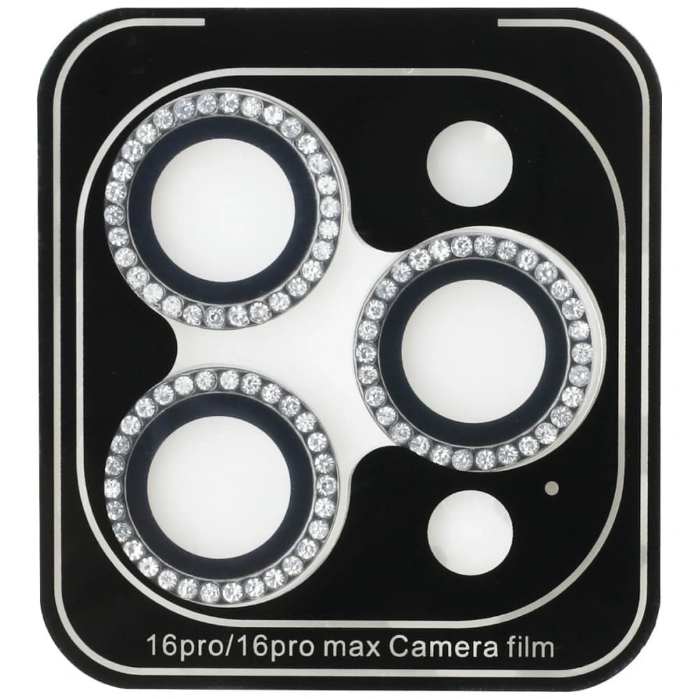 Guess BP Rhinestone 2in1 Set aus gehärtetem Glas + Linsenschutz Apple iPhone 16 Pro Max Silber - 2