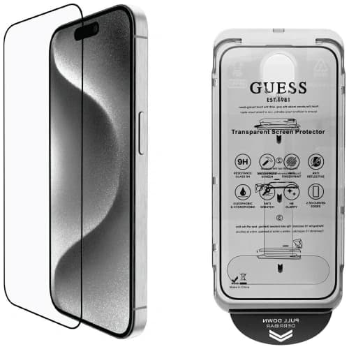Guess BP Rhinestone 2in1 Set gehärtetes Glas + Linsen Schutz Apple iPhone 16 Pro Max Gold