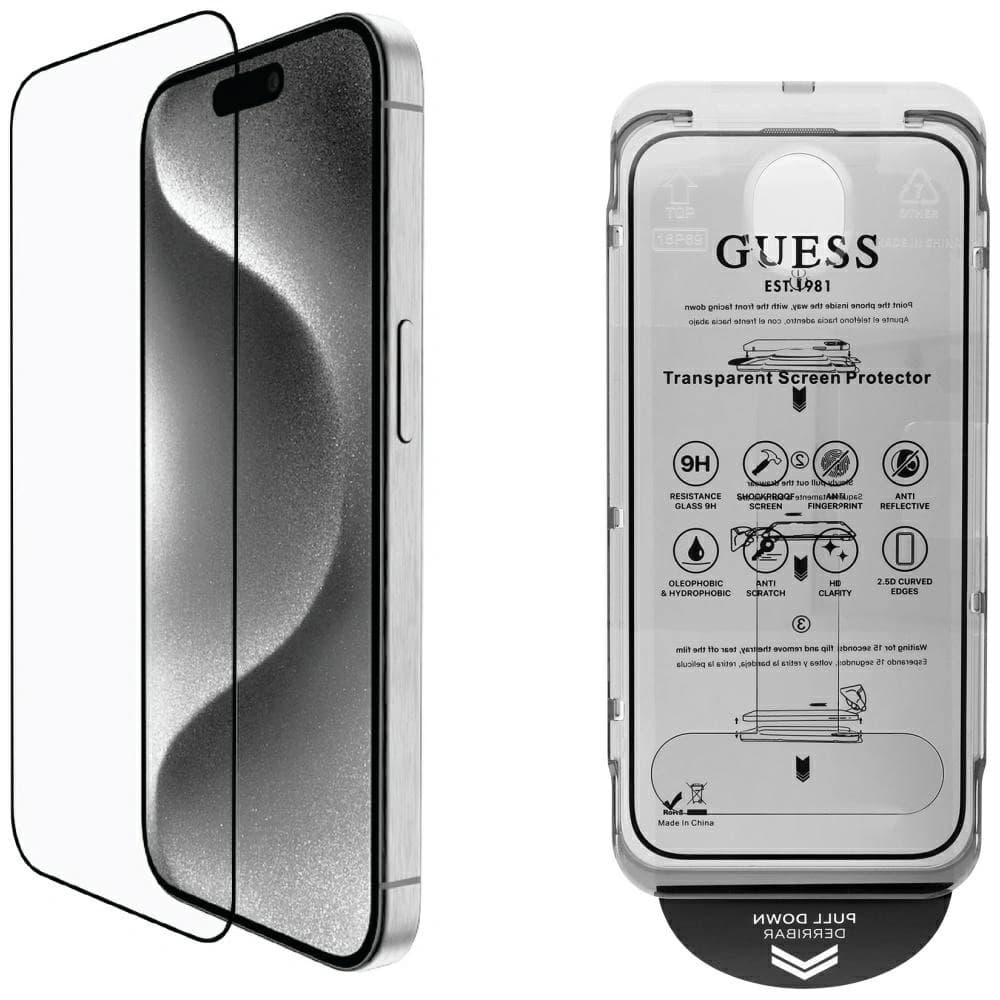 Guess BP Rhinestone 2in1 Set gehärtetes Glas + Linsen Schutz Apple iPhone 16 Pro Max Gold - 1