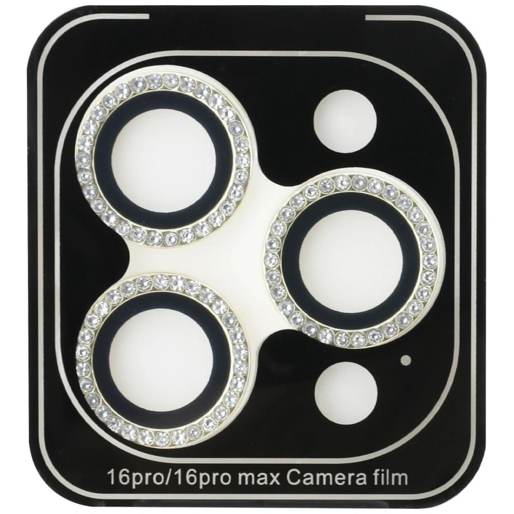 Guess BP Rhinestone 2in1 Set gehärtetes Glas + Linsen Schutz Apple iPhone 16 Pro Max Gold - 3