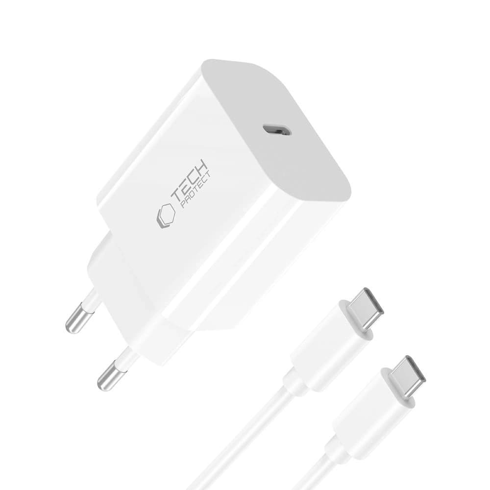 Tech-Protect NC20W 1-Port USB-C Netzladegerät PD20W + USB-C / USB-C Kabel Weiß - 2