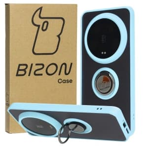 [OUTLET] Etui s úchopem na prst Bizon Case Hybrid Ring do Xiaomi 14 Ultra kouřové s jasně modrým rámem