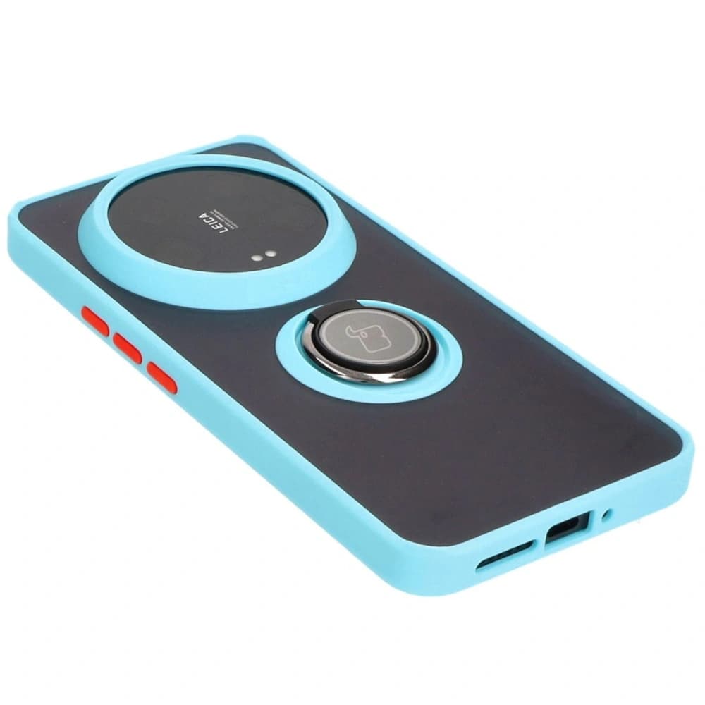 [OUTLET] Etui mit Fingerhalter Bizon Case Hybrid Ring für Xiaomi 14 Ultra rauchig mit hellblauem Rahmen - 4