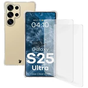 Bizon Case Clear Pack Hülle + 2x Displayschutzfolie Samsung Galaxy S25 Ultra klar