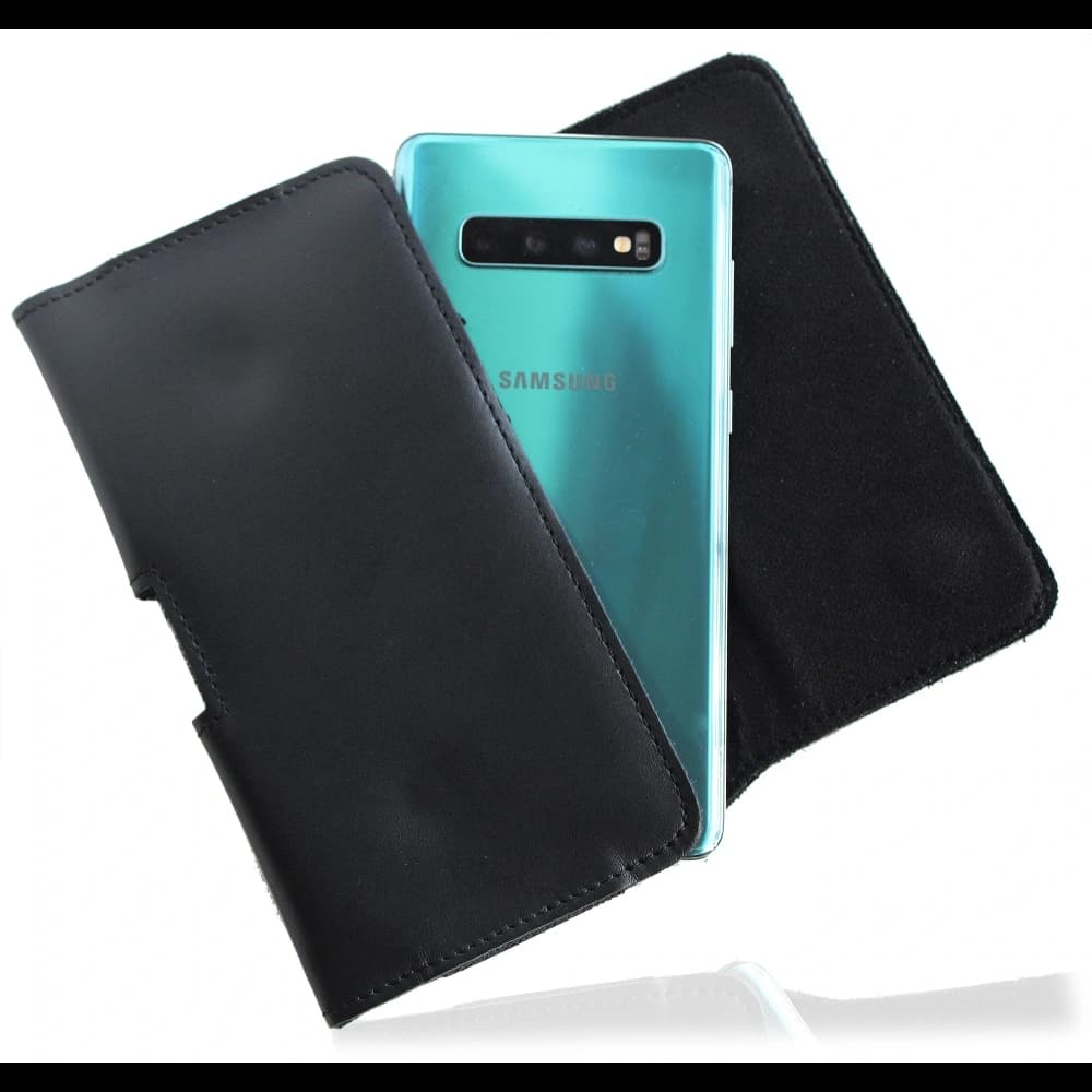 LURESKO FREYA XL leather holster for belt, phone case 165x82x10mm (black smooth black thread) - 11