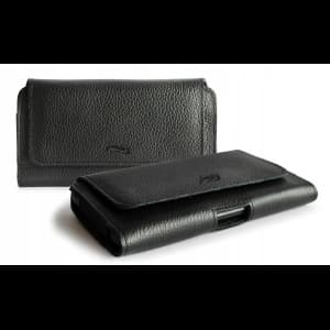 Skórzana kabura LURESKO FREYA XL do paska etui na telefon 165x82x10mm (czarny karbowany czarna nić)