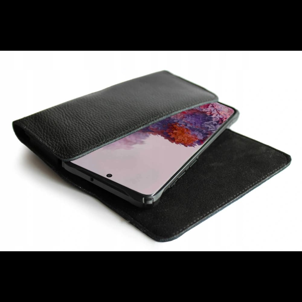 LURESKO FREYA XL leather holster for belt, phone case 165x82x10mm (black ribbed with black thread) - 2