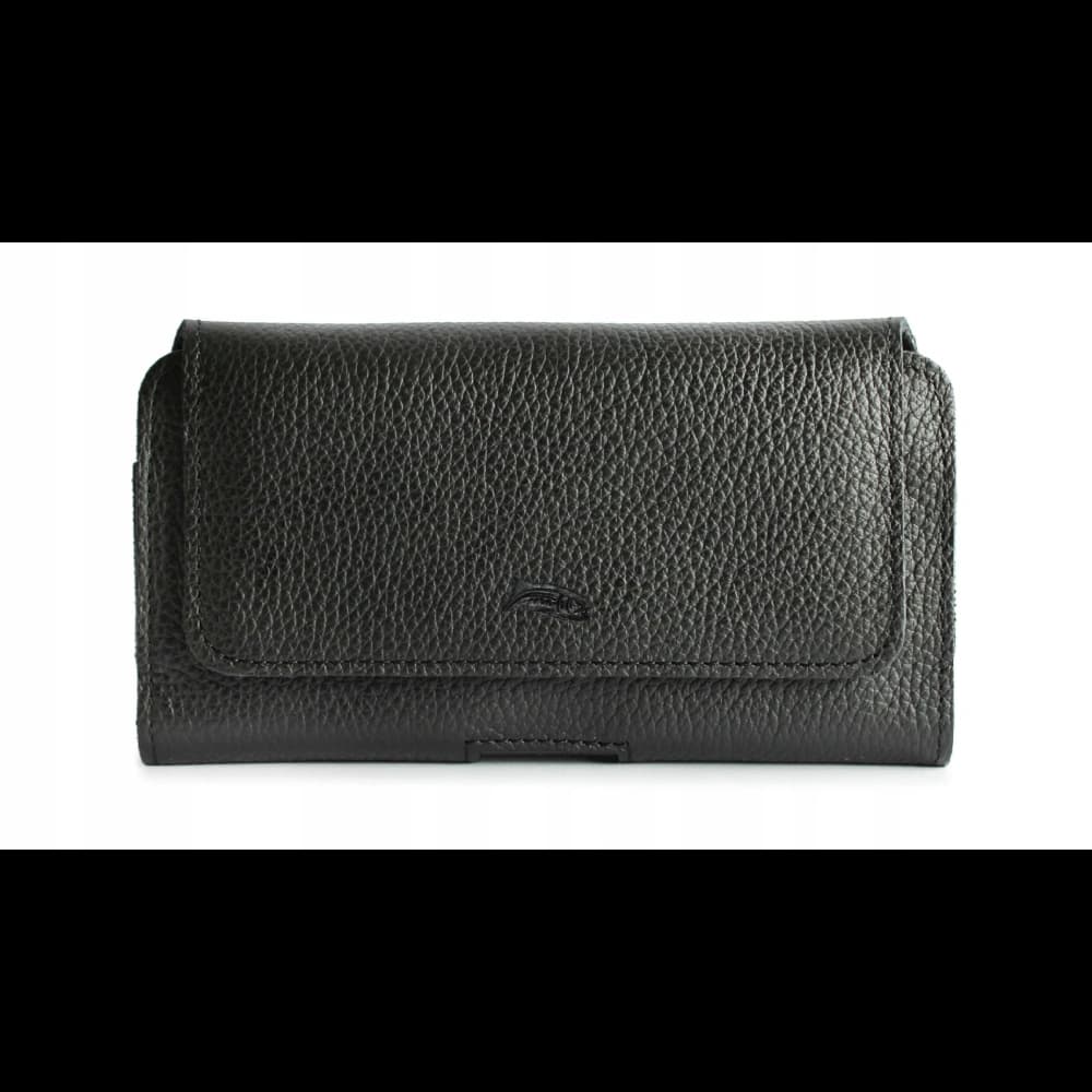 LURESKO FREYA XL leather holster for belt, phone case 165x82x10mm (black ribbed with black thread) - 3