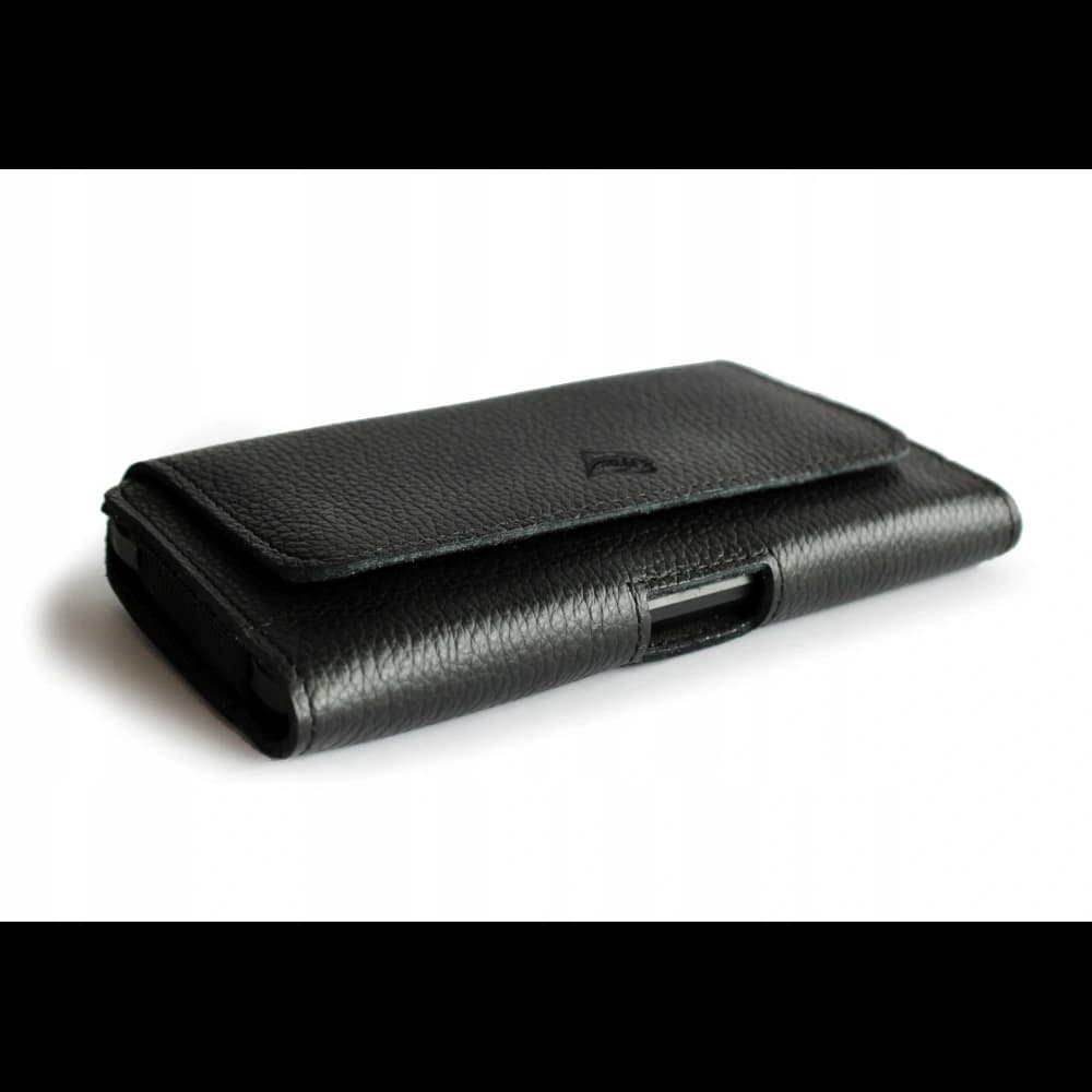 LURESKO FREYA XL leather holster for belt, phone case 165x82x10mm (black ribbed with black thread) - 5