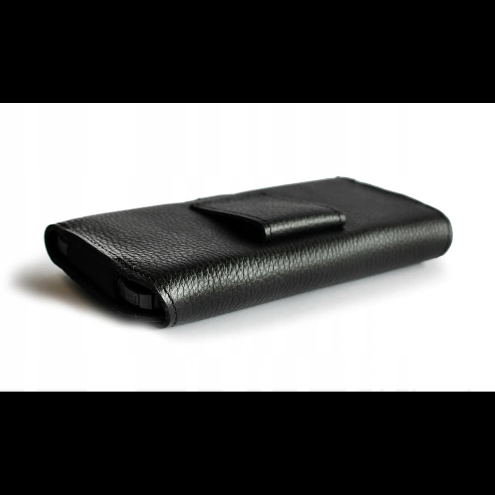 LURESKO FREYA XL leather holster for belt, phone case 165x82x10mm (black ribbed with black thread) - 6