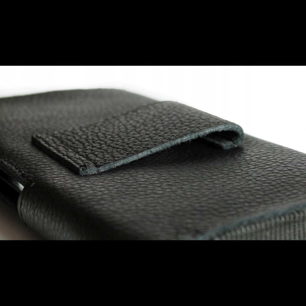 LURESKO FREYA XL leather holster for belt, phone case 165x82x10mm (black ribbed with black thread) - 7