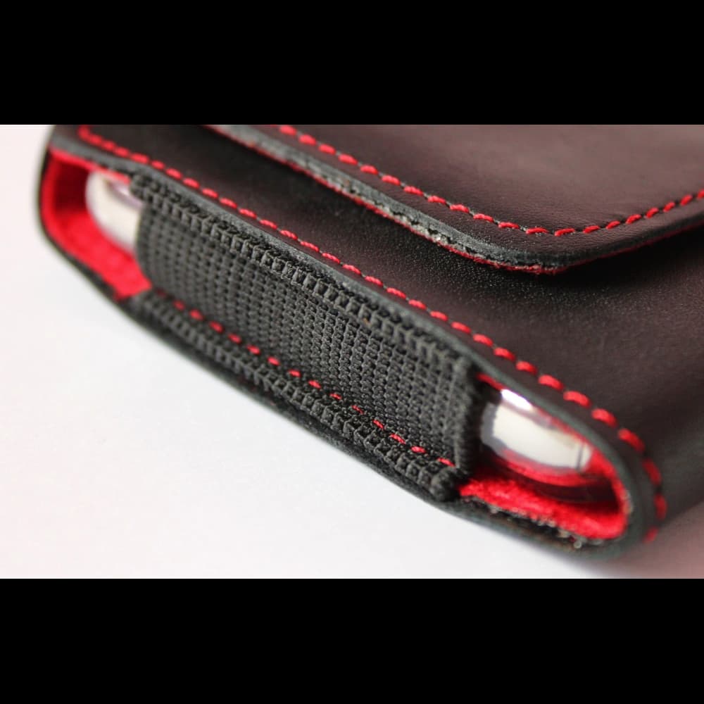 LURESKO FREYA XL leather holster for belt, phone case 165x82x10mm (black smooth with red thread and red interior) - 9