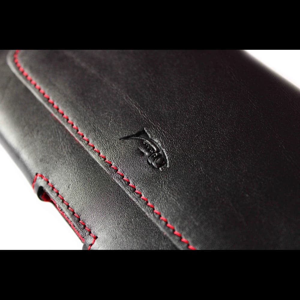 LURESKO FREYA XL leather holster for belt, phone case 165x82x10mm (black smooth with red thread and red interior) - 11