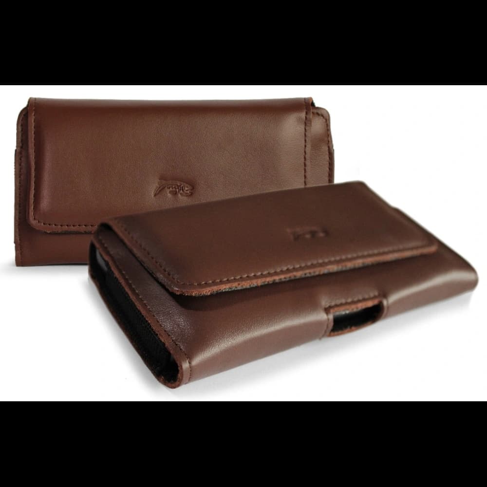 LURESKO FREYA XL leather holster for belt, phone case 165x82x10mm (smooth brown) - 1