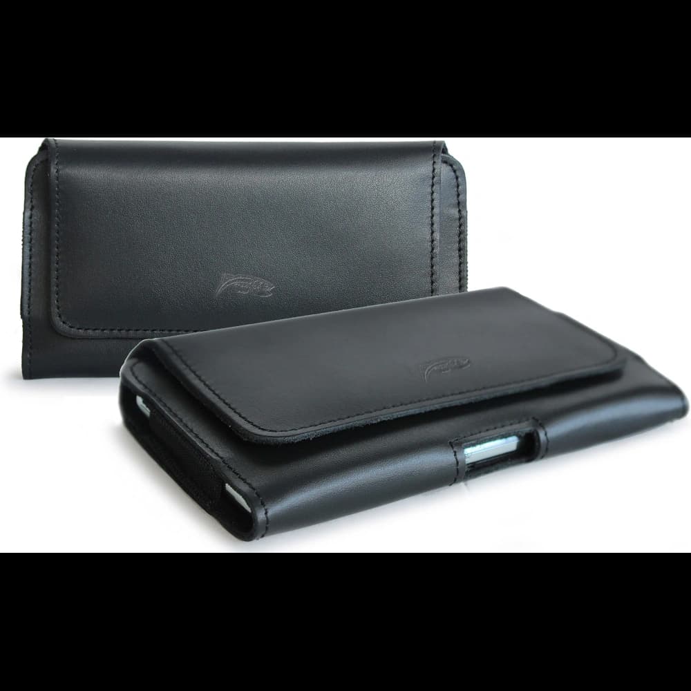 LURESKO FREYA 3XL leather holster for belt, phone case 175x83x15 (black smooth with black thread) - 1