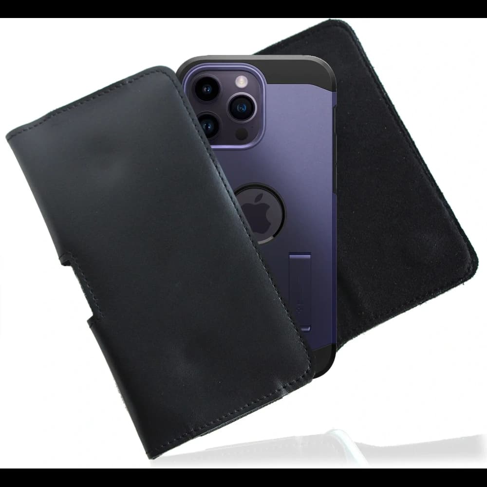 LURESKO FREYA 3XL leather holster for belt, phone case 175x83x15 (black smooth with black thread) - 3