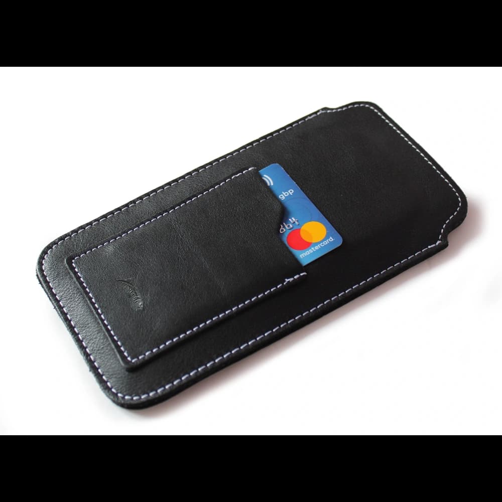 Skórzane etui uniwersalne LURESKO ASTER 4XL z oczkiem na smycz wsuwka na telefon do 7' (czarny gładki biała nić) - 2