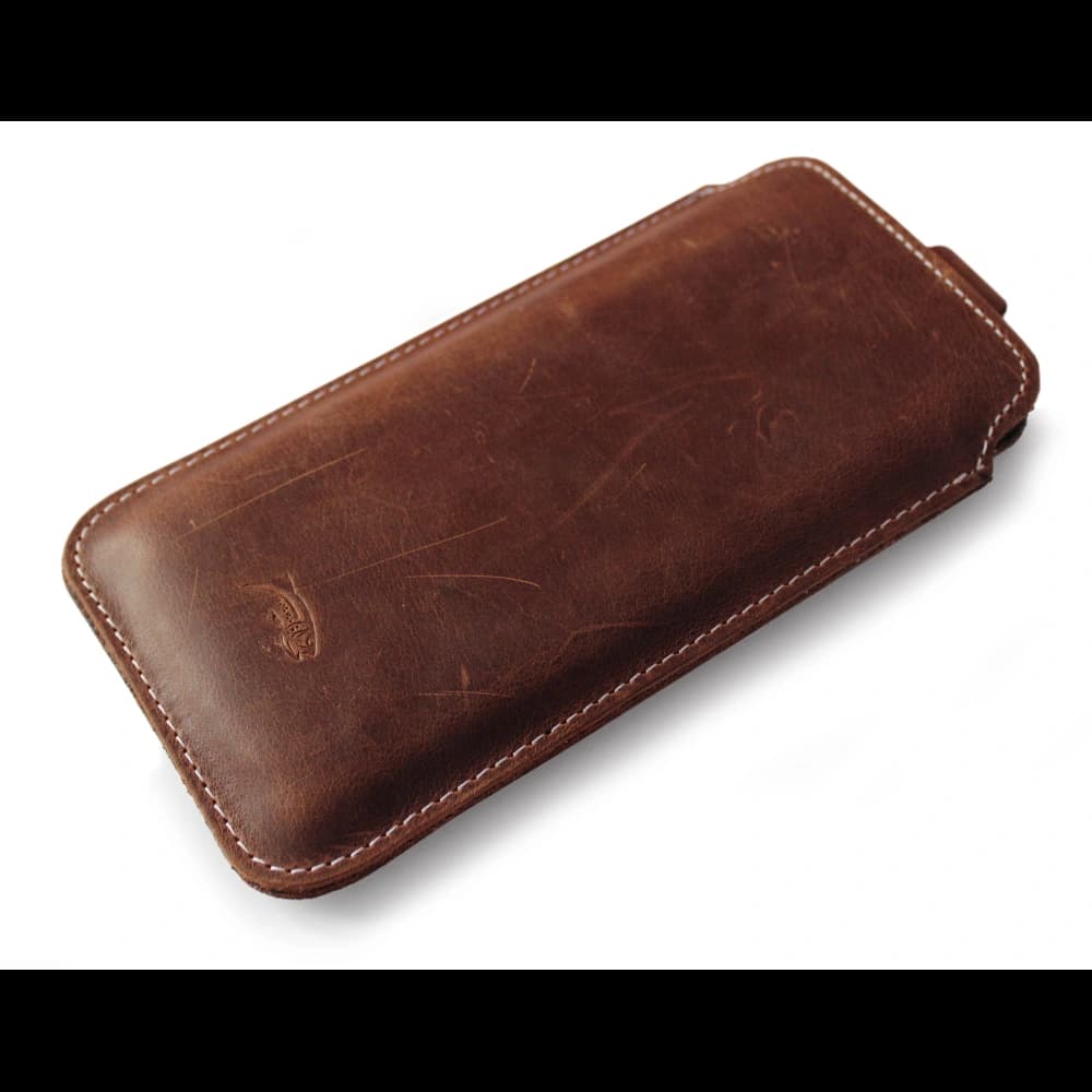 LURESKO LILLA XXXL Leder-Hülle für Handys von 6,5' - 6,9' (vintage braun mit weißen Nähten) - 2