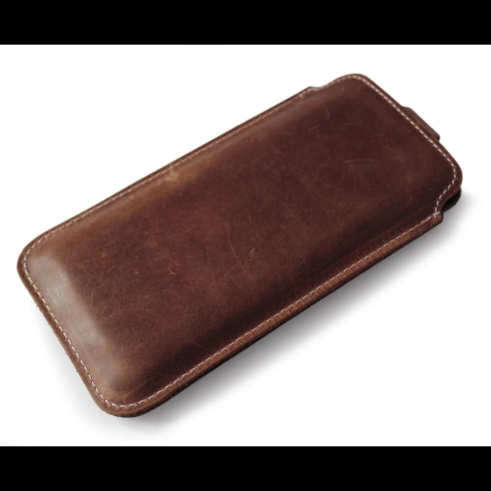 LURESKO LILLA XXXL Leder-Hülle für Handys von 6,5' - 6,9' (vintage braun mit weißen Nähten) - 3