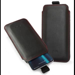 Skórzane etui wsuwane LURESKO LILLA XXXL wsuwka na telefon 6.5' - 6.9' (czarny gładki czerwona nić)