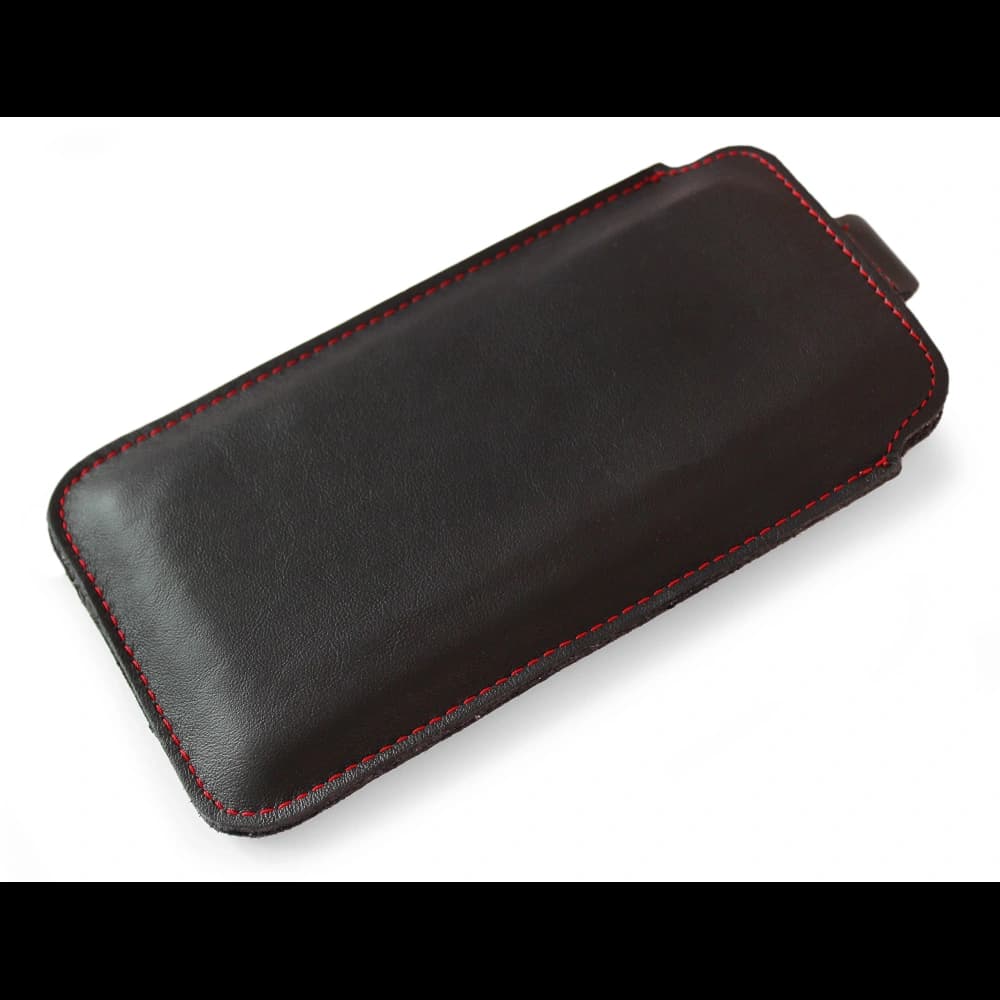 LURESKO LILLA XXXL Lederhülle für Telefon 6,5' - 6,9' (glattes Schwarz mit rotem Faden) - 3