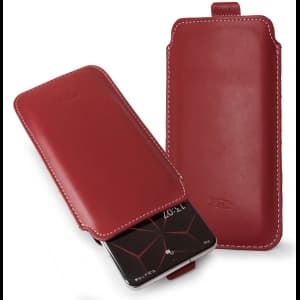 Skórzane etui wsuwane LURESKO LILLA XXXL wsuwka na telefon 6.5' - 6.9' (czerwony gładki biała nić)