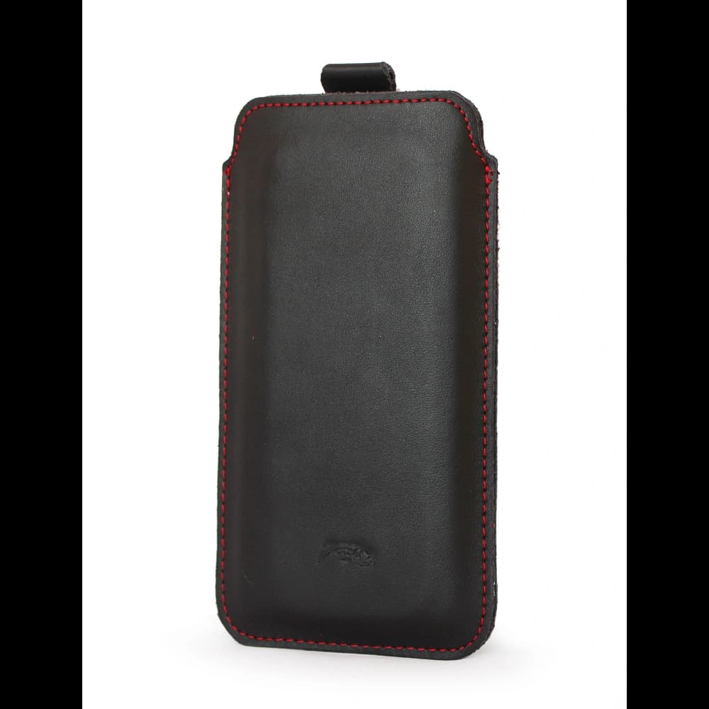 LURESKO LILLA XXXL Lederhülle für Telefon 6,5' - 6,9' (glattes Schwarz mit rotem Faden) - 6