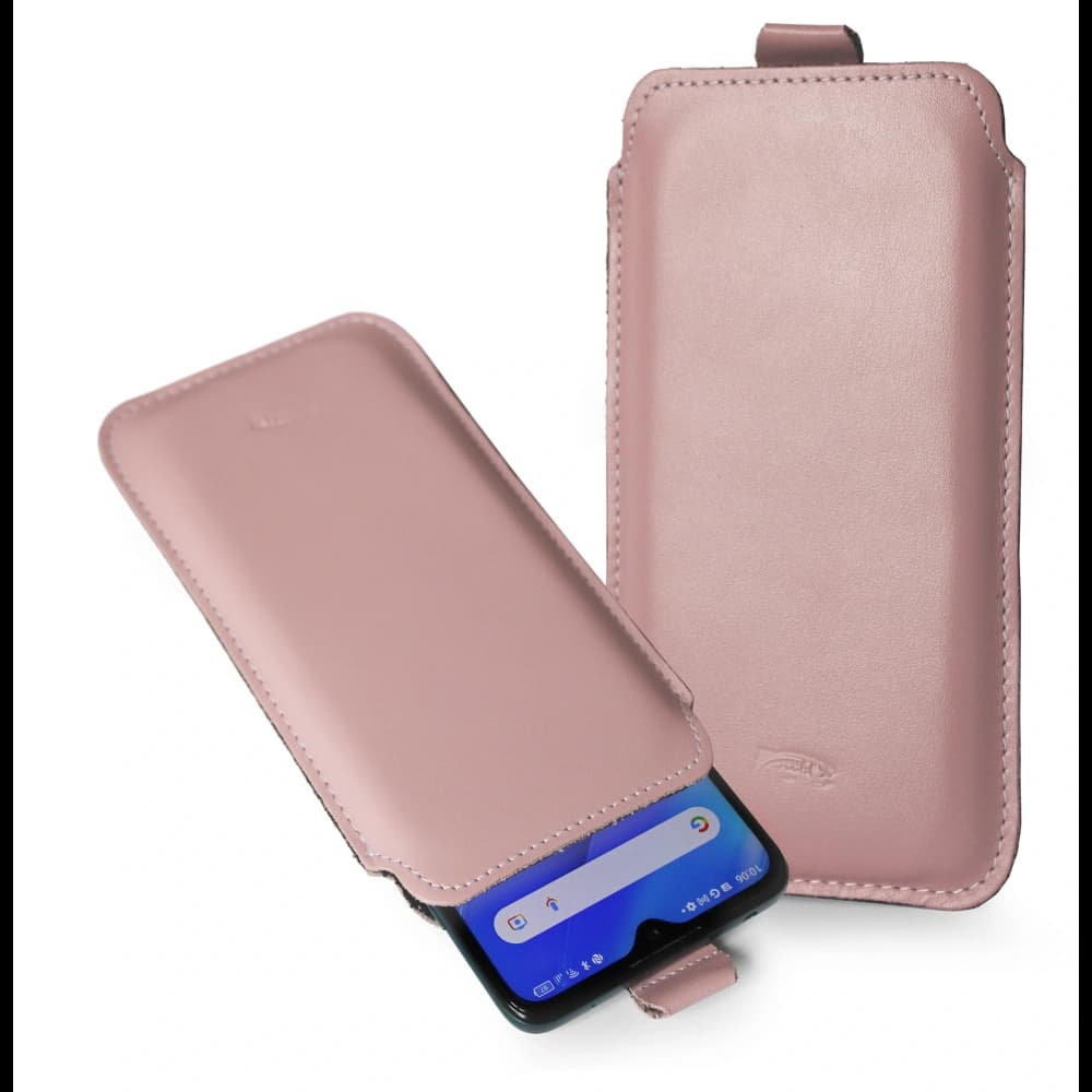 LURESKO LILLA XXXL leather slip case slip for phone 6.5' - 6.9' (smooth pink with white thread) - 1