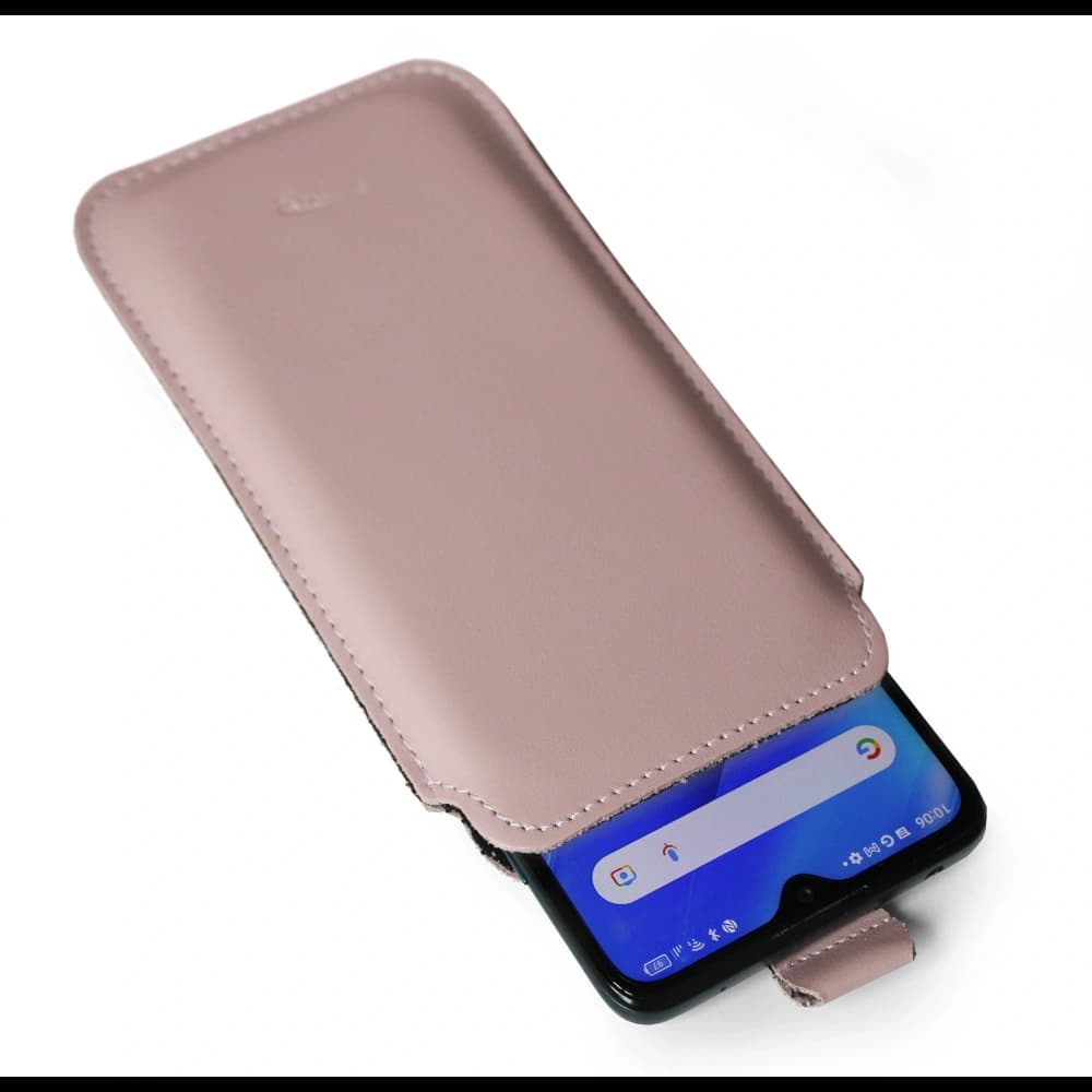 LURESKO LILLA XXXL leather slip case slip for phone 6.5' - 6.9' (smooth pink with white thread) - 2