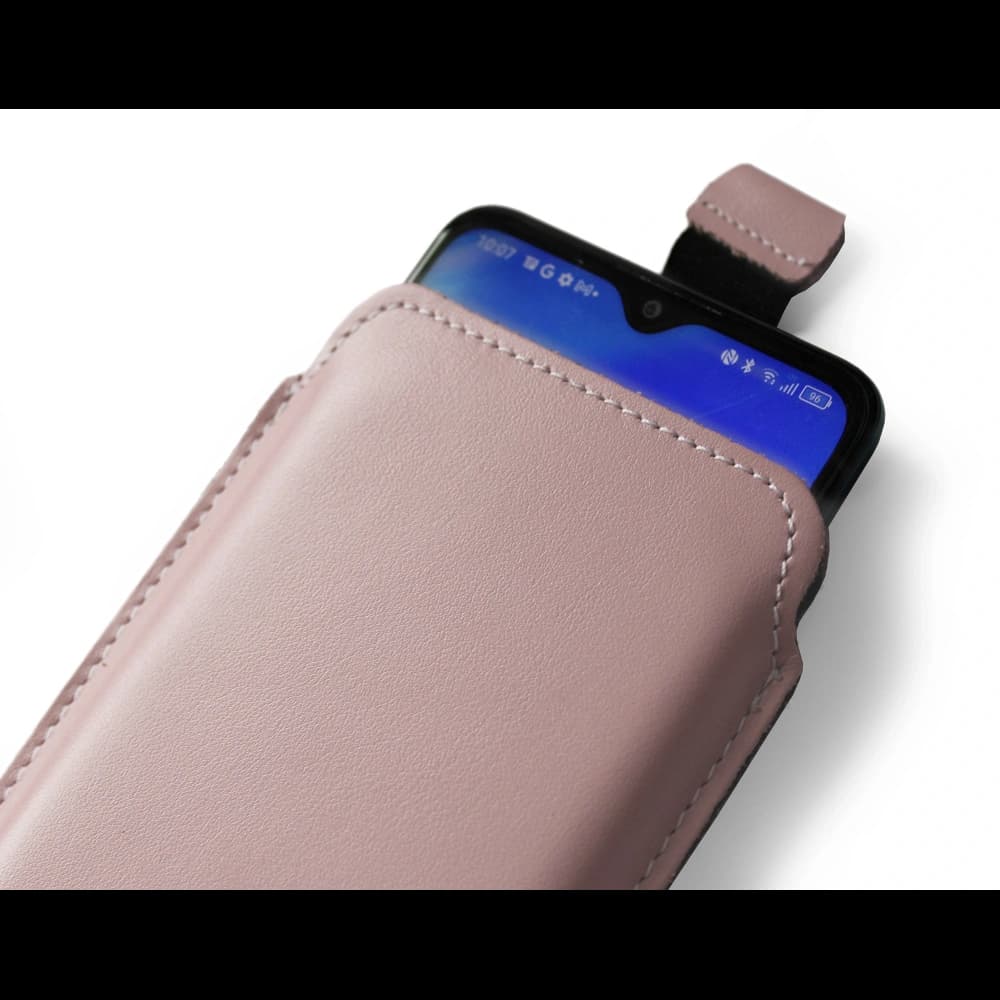 LURESKO LILLA XXXL leather slip case slip for phone 6.5' - 6.9' (smooth pink with white thread) - 3