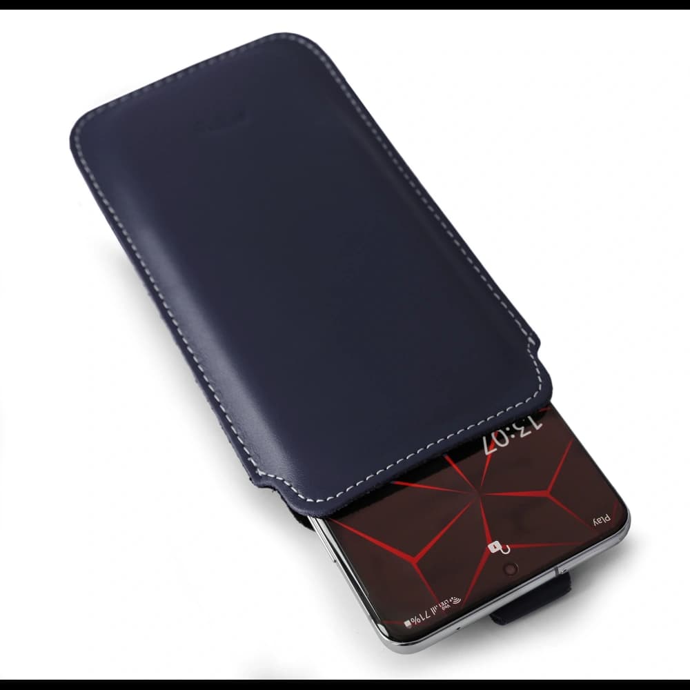 LURESKO LILLA XXXL Lederhülle für Telefon 6,5' - 6,9' (blau glatt mit weißen Nähten) - 7